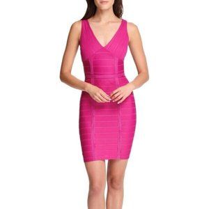 GUESS Womens Pink Stretch Bandage Sleeveless V Neck Mini Party Body Con Dress 2